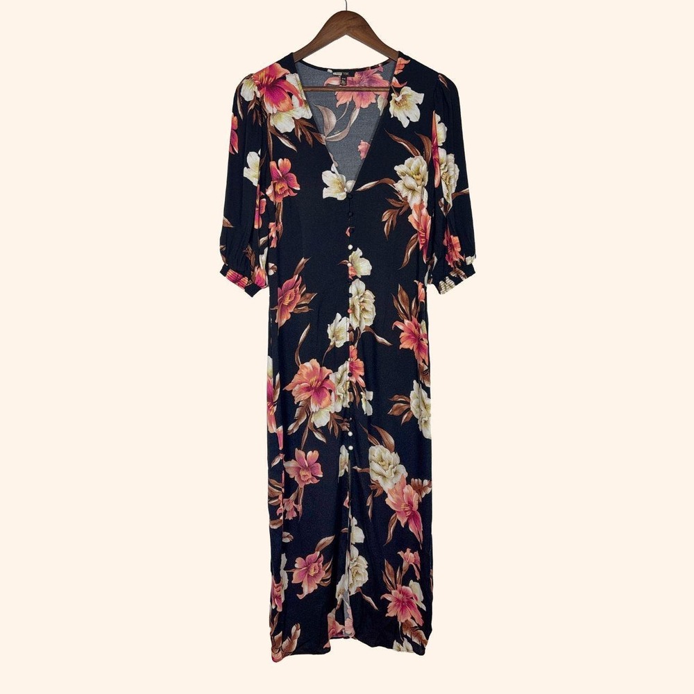AFRM Black Floral Button Front Maxi Dress